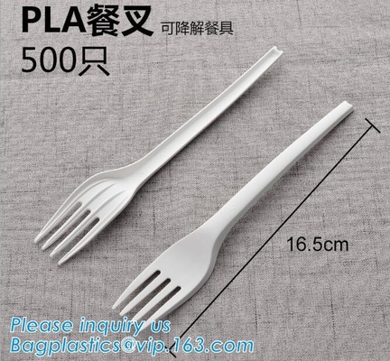 Cubiertos del PLA |cuchillo|bifurcación|cuchara, vajilla de la bifurcación de los cubiertos del PLA del certificado EN13432, disponible y biodegradable del PLA, PA del bagease