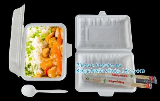 envase de comida biodegradable del almidón de maíz, nuevo envase de comida biodegradable del almidón de maíz de la naturaleza 900ml de la línea aérea con la tapa pac