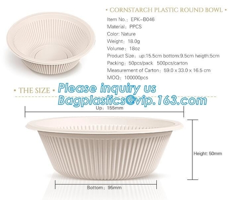 Cuenco biodegradable de encargo de la venta caliente respetuosa del medio ambiente de la microonda del almidón de maíz con la tapa, disp biodegradable del almidón de maíz del servicio de mesa