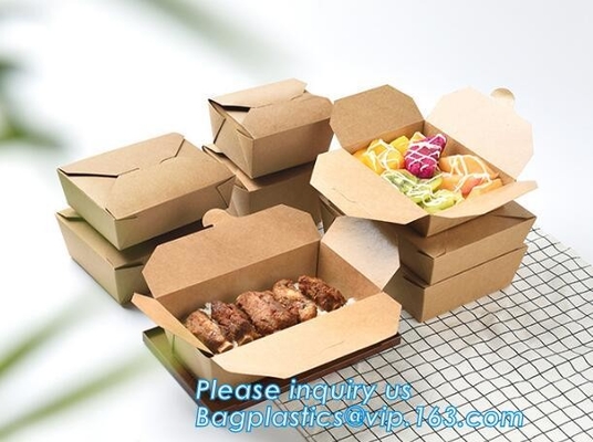 Caja de empaquetado para llevar de la ensalada de la fiambrera de papel de Kraft de la comida disponible de la caja, fiambrera marrón de papel de Kraft de la fuente con triunfo claro