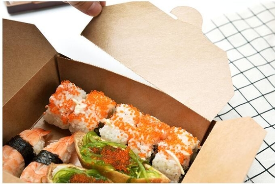 Caja de empaquetado para llevar de la ensalada de la fiambrera de papel de Kraft de la comida disponible de la caja, fiambrera marrón de papel de Kraft de la fuente con triunfo claro