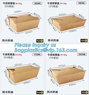 Caja de empaquetado para llevar de la ensalada de la fiambrera de papel de Kraft de la comida disponible de la caja, fiambrera marrón de papel de Kraft de la fuente con triunfo claro