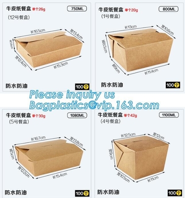 Caja de empaquetado para llevar de la ensalada de la fiambrera de papel de Kraft de la comida disponible de la caja, fiambrera marrón de papel de Kraft de la fuente con triunfo claro