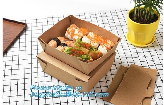 Caja de empaquetado para llevar de la ensalada de la fiambrera de papel de Kraft de la comida disponible de la caja, fiambrera marrón de papel de Kraft de la fuente con triunfo claro
