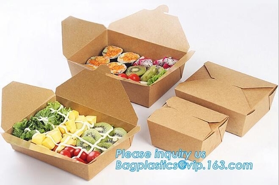 Caja de empaquetado para llevar de la ensalada de la fiambrera de papel de Kraft de la comida disponible de la caja, fiambrera marrón de papel de Kraft de la fuente con triunfo claro