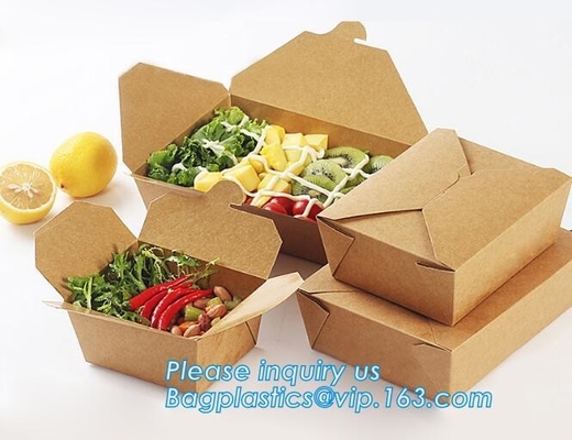 Caja de empaquetado para llevar de la ensalada de la fiambrera de papel de Kraft de la comida disponible de la caja, fiambrera marrón de papel de Kraft de la fuente con triunfo claro