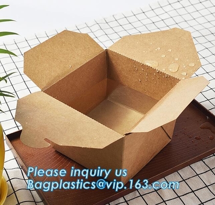 Caja de empaquetado para llevar de la ensalada de la fiambrera de papel de Kraft de la comida disponible de la caja, fiambrera marrón de papel de Kraft de la fuente con triunfo claro