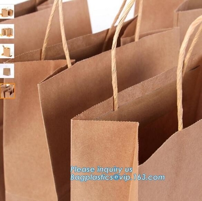La bolsa de papel de empaquetado marrón de encargo de Kraft del pan de la categoría alimenticia de la panadería con las manijas, pan las bolsas de papel del embalaje para pak al por mayor