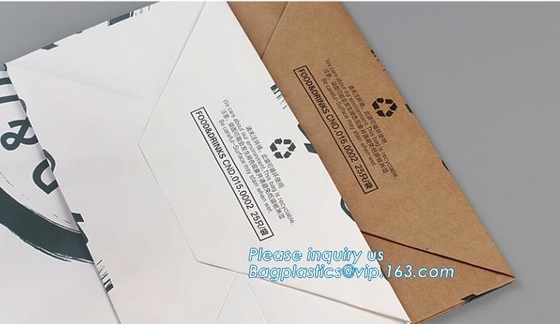 las compras de empaquetado del papel de Kraft del marrón del grcoery de los alimentos de preparación rápida llevan bolsos con las manijas, se llevan la bolsa de papel de Kraft de los alimentos de preparación rápida, bage