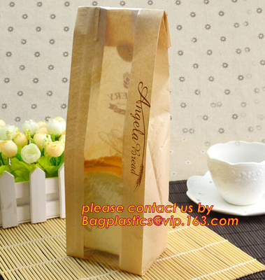 Bolsas de papel claras ambientales de alta calidad de la tostada del pan de la ventana del OEM, bolsas de papel seguras del bocado de la comida aguda de la parte inferior de Brown Kraft