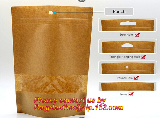 La categoría alimenticia 100% modificó la bolsa de papel para requisitos particulares biodegradable sellada lado reciclable de la cremallera ocho de Eco para el envasado de alimentos, Brown Kraft