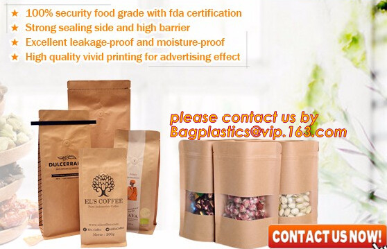 La categoría alimenticia 100% modificó la bolsa de papel para requisitos particulares biodegradable sellada lado reciclable de la cremallera ocho de Eco para el envasado de alimentos, Brown Kraft
