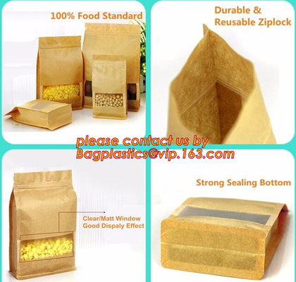 La categoría alimenticia 100% modificó la bolsa de papel para requisitos particulares biodegradable sellada lado reciclable de la cremallera ocho de Eco para el envasado de alimentos, Brown Kraft