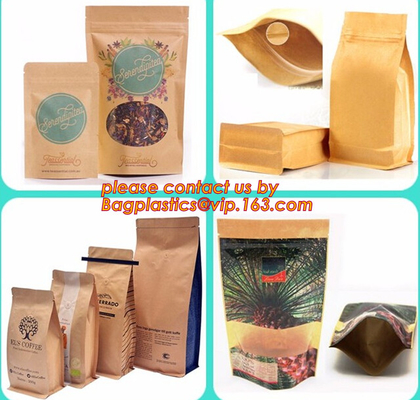 La categoría alimenticia 100% modificó la bolsa de papel para requisitos particulares biodegradable sellada lado reciclable de la cremallera ocho de Eco para el envasado de alimentos, Brown Kraft
