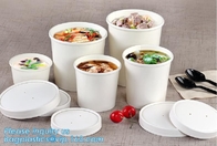 Taza caliente de papel disponible de la sopa con la tapa plana de papel, bagease caliente plástico disponible de las tazas de la sopa del envase microwaveable de la tienda de delicatessen