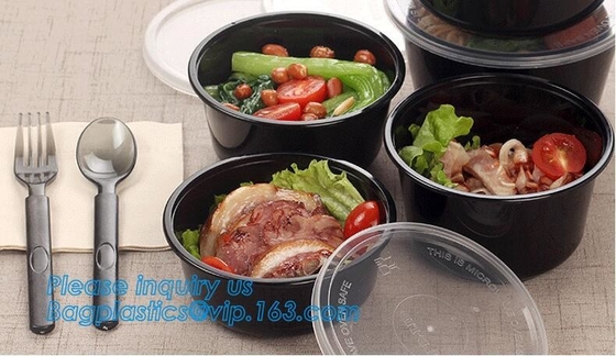 Cuencos de ensalada plásticos grandes para llevar del paquete 3000ml de la comida, cuenco plástico disponible blanco del marisco 700ml de los PP con la manija pac