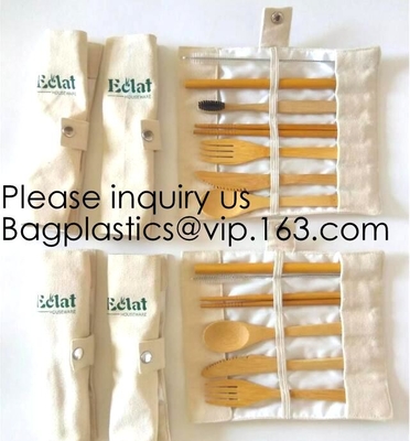 Pedazos amistosos de Eco los 5 bifurcan cuchara del cuchillo que los cubiertos disponibles de bambú fijaron viaje de bambú reutilizable de los cubiertos fijaron el paquete de Bagease