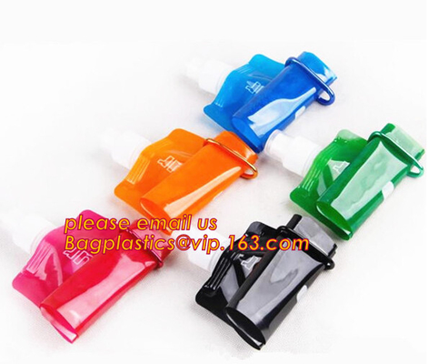 bolso de agua plegable portátil de la botella de agua/del plegamiento, botella de agua plegable portátil/bolso del canalón libre del soporte de BPA para arriba con Carab