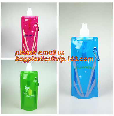 bolso de agua plegable portátil de la botella de agua/del plegamiento, botella de agua plegable portátil/bolso del canalón libre del soporte de BPA para arriba con Carab