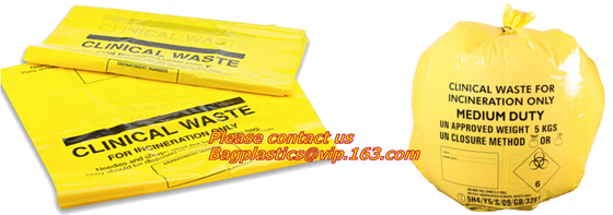 Bolso de basura inútil del Biohazard médico, bolso de basura del drawtape del biohazard, bolso de basura del hospital, bolso biológicamente peligroso de la basura, bageas