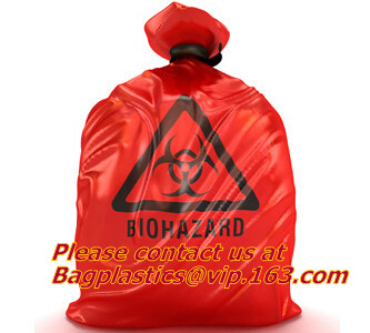 Bolso de basura inútil del Biohazard médico, bolso de basura del drawtape del biohazard, bolso de basura del hospital, bolso biológicamente peligroso de la basura, bageas