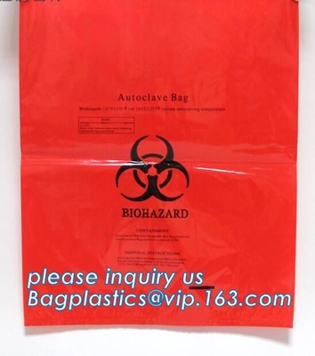 Bolsos aptos para el autoclave del Biohazard, bolsos inútiles médicos, bolsos de aislamiento autos-adhesivo de la basura del Biohazard de la cinta, bagplastics, bagease