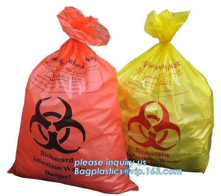 Bolsos aptos para el autoclave del Biohazard, bolsos inútiles médicos, bolsos de aislamiento autos-adhesivo de la basura del Biohazard de la cinta, bagplastics, bagease