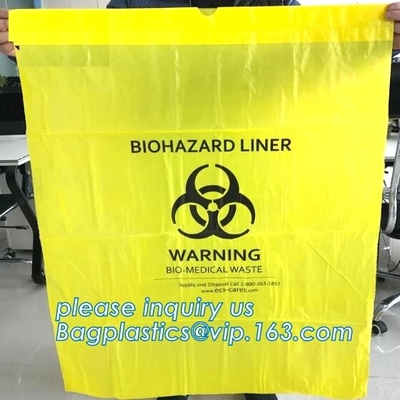 Bolsos de colección inútiles médicos del Biohazard de la basura del hospital disponible, bolso médico de la basura del biohazard del PE plástico, bioh amarillo