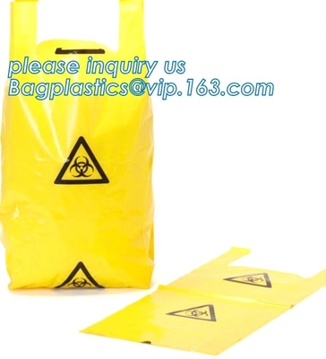 Trazador de líneas de cubo de basura inútil infeccioso del biohazard plástico, bolsos del Biohazard de la autoclave, bioha de alta densidad del bolso de basura del lazo del PE