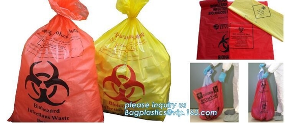Bolsos infecciosos de la autoclave del polietileno del Biohazard rojo/amarillo del hospital disponible, basura del Biohazard del cierre de tira/basura b