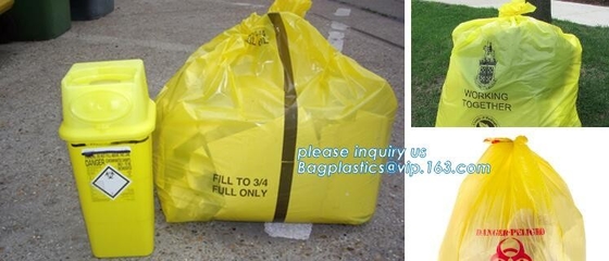 Tipo inútil biológicamente peligroso bolsos inútiles médicos amarillos, bolso inútil impreso médico plástico del Biohazard, bagplastics, bolso del bolso \ PE