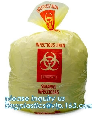 Tipo inútil biológicamente peligroso bolsos inútiles médicos amarillos, bolso inútil impreso médico plástico del Biohazard, bagplastics, bolso del bolso \ PE