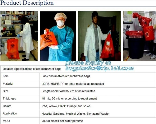 bolsos de basura plásticos inútiles del biohazard médico apto para el autoclave del ldpe, bolso inútil médico de los bolsos de la basura del biohazard, bioha respetuoso del medio ambiente