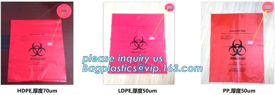 Densidad linear del bolso del Biohazard baja, bolso inútil infeccioso del aislamiento rojo, bolsos del espécimen del Biohazard del cierre de cremallera, bagplastics