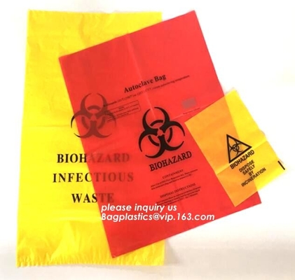 Bolsos clínicos de la basura del biohazard, bolso médico plástico disponible del biohazard, bolso médico de la eliminación de residuos para la basura del hospital