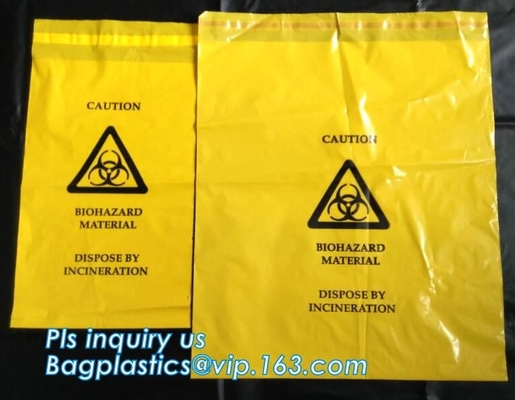 Bolso de la cinta de Adhensive, bagsYellow del sello del uno mismo/bolso del biohazard rojo/negro/trazador de líneas inútiles infecciosos/médicos con la cuerda/el lazo