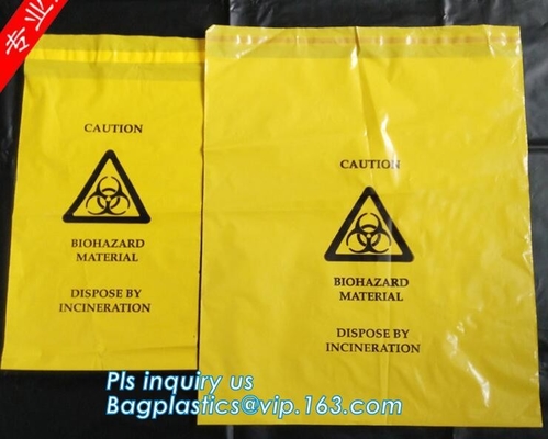 Bolso de la cinta de Adhensive, bagsYellow del sello del uno mismo/bolso del biohazard rojo/negro/trazador de líneas inútiles infecciosos/médicos con la cuerda/el lazo
