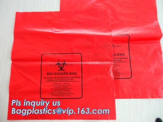 Bolsos médicos para médico, bolso de la basura del color rojo de la seguridad del bolso PE del biohazard de basura del biohazard en el rollo con el precio barato, bagease