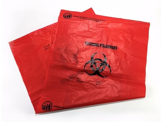 Los trazadores de líneas rojos indefinido LLDPE disponible del Biohazard empaquetan la disposición de las bolsas de plástico inútiles para los usos de la salud