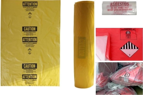 bolso de basura amarillo del amianto de la bolsa de plástico de los desechos peligrosos, buria plástico polivinílico de la basura del asbersto del almacenamiento del polietileno claro grande
