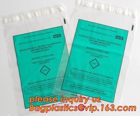 Bolso biodegradable del espécimen k del Biohazard del almidón de maíz de la bolsa de plástico del PLA, bolso del espécimen de las paredes del LDPE tres con el bolsillo, pac