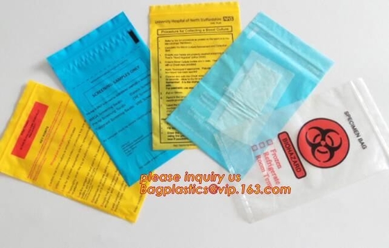 Bolso plástico con las bolsas dobles, speci reconectable grabado en relieve del transporte del espécimen del laboratorio médico del biohazard del laboratorio del biohazard