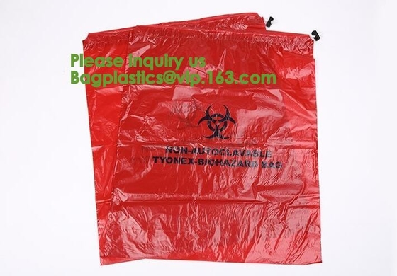 El Biohazard biodegradable de Dtrawstring empaqueta el drawtape médico, bolso biológico del peligro, bolso amarillo del Biohazard - bio basura del peligro