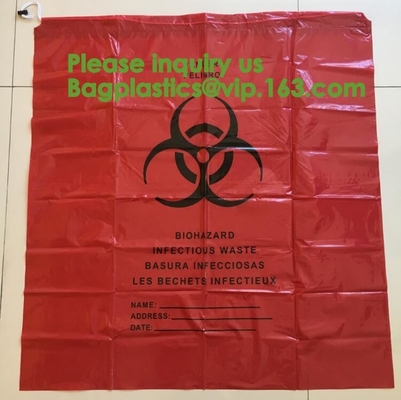 El Biohazard biodegradable de Dtrawstring empaqueta el drawtape médico, bolso biológico del peligro, bolso amarillo del Biohazard - bio basura del peligro