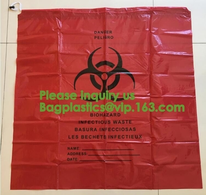El Biohazard biodegradable de Dtrawstring empaqueta el drawtape médico, bolso biológico del peligro, bolso amarillo del Biohazard - bio basura del peligro