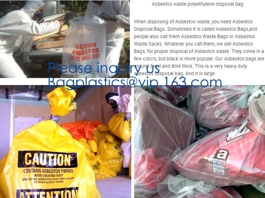 El bolso de basura amarillo del amianto de la bolsa de plástico de los desechos peligrosos, amianto más grueso de gran tamaño del LDPE quita los bolsos, vagos de la basura del amianto