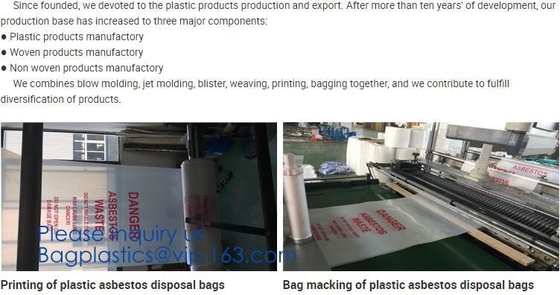 Bolso plástico de la basura del bolso del amianto de la construcción resistente, bolsos resistentes del polietileno de la disposición para la retirada de amianto BAGEASE