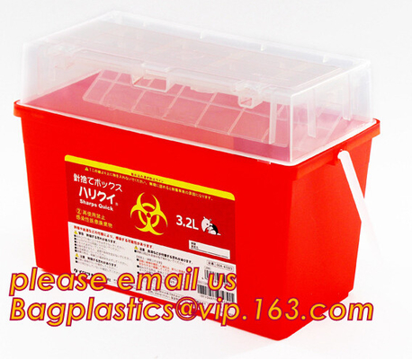 Envase agudo del hospital del OEM 3l 5l 10l 12l 21l 22l del biohazard de la aguja de la seguridad plástica médica amarilla de la disposición con la manija