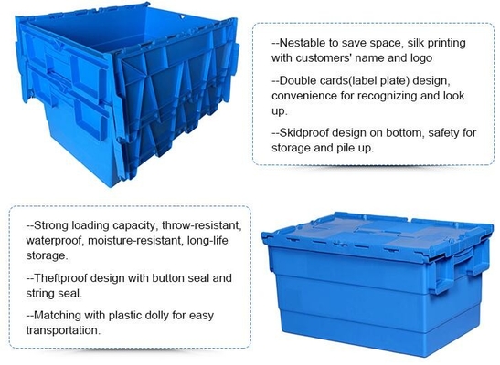 Caja de envío plástica atada apilable resistente de la caja del volumen de ventas de la tapa, apilable y encajable del totalizador para el almacenamiento o moverse