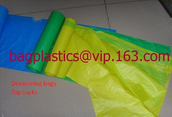 Drawtape biodegradable resistente, bolso de rollo resistente de la basura de la basura del lazo plástico, bolso del drawtape del cierre para la basura